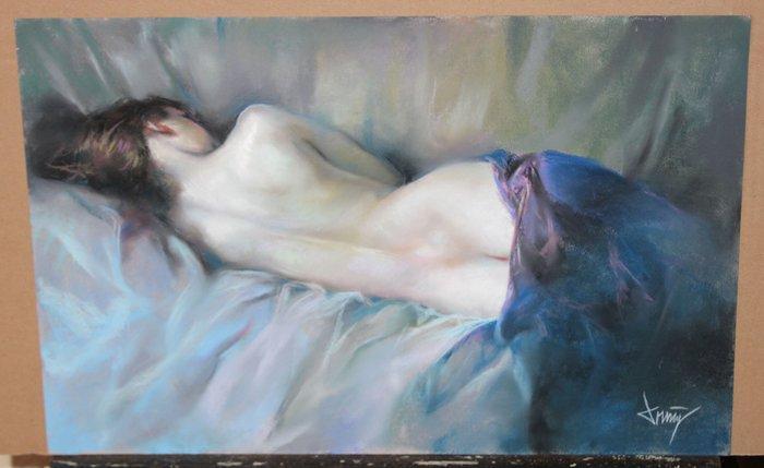 Domingo Alvarez Gomez (1942) - Joven recostada, Antiek en Kunst, Kunst | Schilderijen | Klassiek