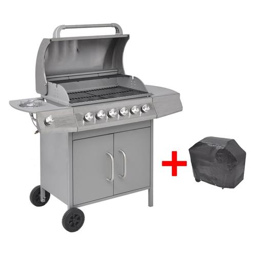 vidaXL Barbecue à gaz 6 + 1 zone de cuisson Argenté, Tuin en Terras, Houtskoolbarbecues, Verzenden