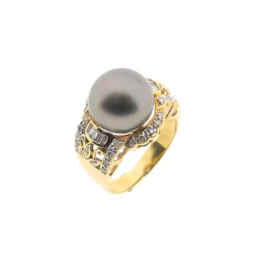 Exclusief 18 Krt. Gouden ring met Tahiti parel en diamant..., Ophalen of Verzenden