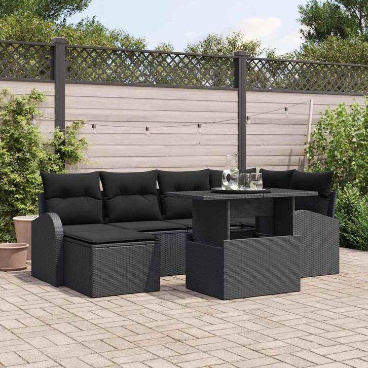 vidaXL Tuinbank Set met opslag 7 pcs Zwart Poly rattan, Tuin en Terras, Tuinsets en Loungesets, Nieuw, Verzenden