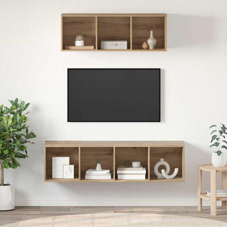 vidaXL TV Kast Set 2 pcs artisanaal eikenkleurig Bewerkt, Huis en Inrichting, Kasten |Televisiemeubels, Nieuw, Verzenden