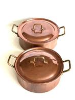 Twee Franse roodkoperen Kookpotten - Hapjespan (2) - Koper,, Antiquités & Art, Antiquités | Ustensiles de cuisine