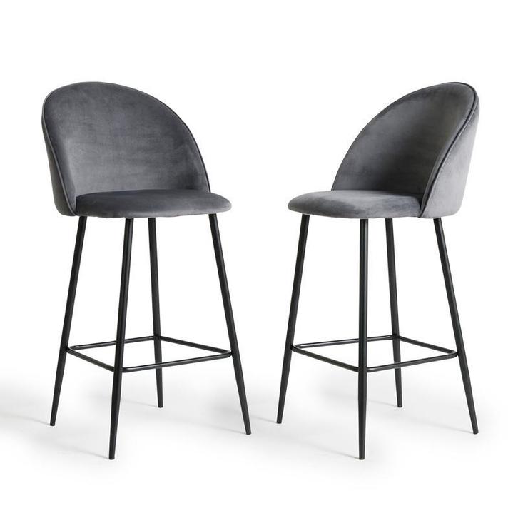 Barkruk Velvet 2 stuks - Granite Grey - Hoogte zitting: 70, Huis en Inrichting, Tafels | Eettafels, Nieuw, Verzenden