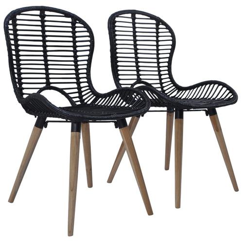 vidaXL Eetkamerstoelen 2 st natuurlijk rattan zwart, Huis en Inrichting, Stoelen, Nieuw, Verzenden
