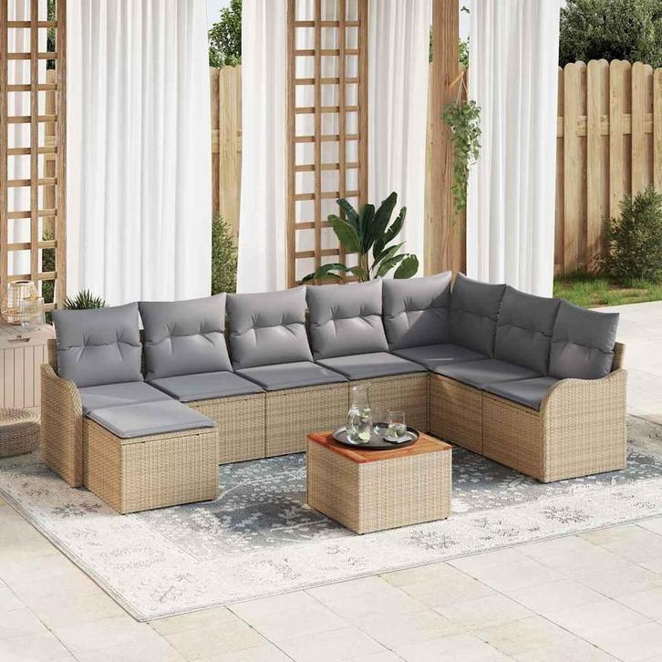 vidaXL Tuinbank Set met kussen 9 pcs Beige poly rattan, Jardin & Terrasse, Ensembles de jardin, Envoi