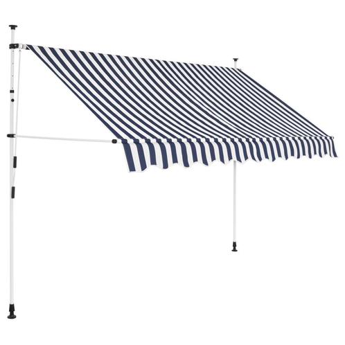 vidaXL Luifel handmatig uittrekbaar 300 cm blauw en witte, Tuin en Terras, Zonneschermen, Nieuw, Verzenden