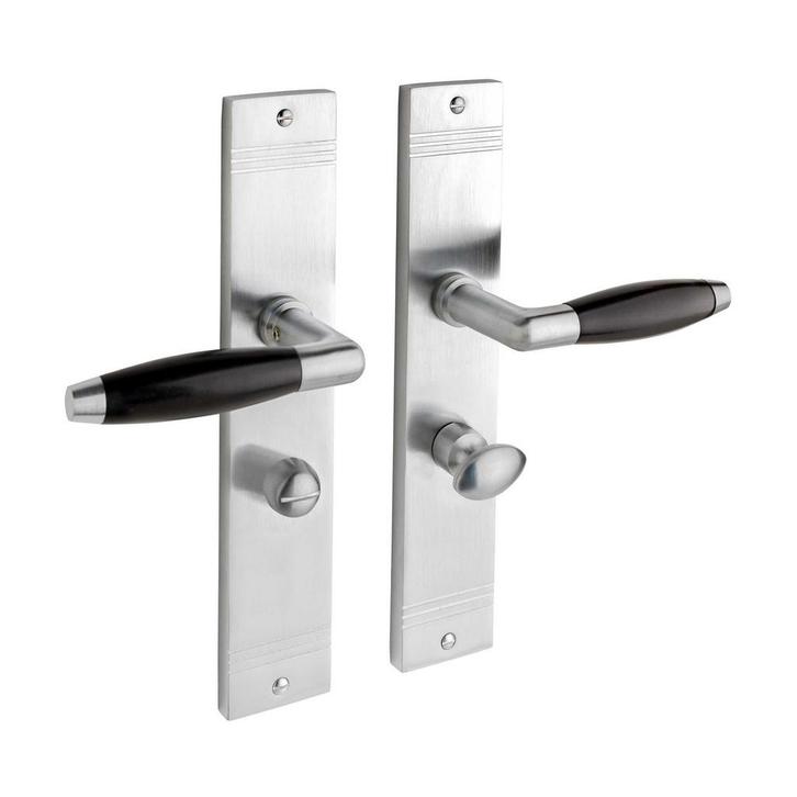 Geveerde deurklink Retro mat nikkel op schild met WC-slot..., Bricolage & Construction, Serrurerie de bâtiment & Dispositif de fermeture