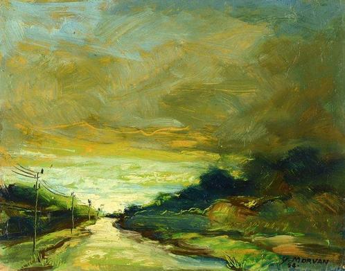 Yves Morvan (1914 - 1996) - La route, Antiek en Kunst, Kunst | Schilderijen | Klassiek