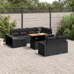 vidaXL 11-delige Loungeset met kussens poly rattan zwart, Tuin en Terras, Verzenden, Nieuw, Loungeset