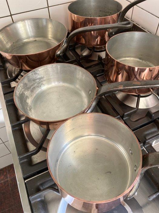 Pan (5) - Koper, Tin - DIKWANDIGE pannenset, Antiek en Kunst, Antiek | Keukengerei