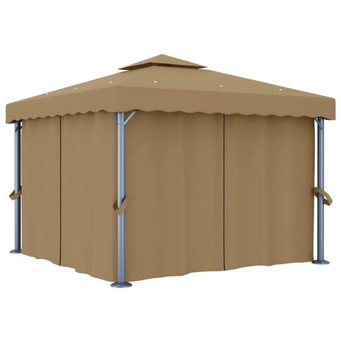 vidaXL Tonnelle avec rideau 3x3 m Taupe Aluminium, Jardin & Terrasse, Tonnelles, Neuf, Envoi