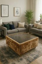 Centre de table - Table basse en velours et plateau en verre, Antiek en Kunst