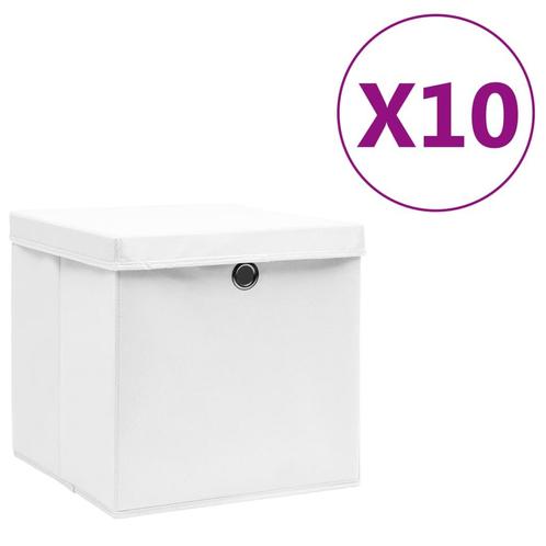 vidaXL Opbergboxen met deksel 10 st 28x28x28 cm wit, Doe-het-zelf en Bouw, Kratten en Dozen, Nieuw, Verzenden