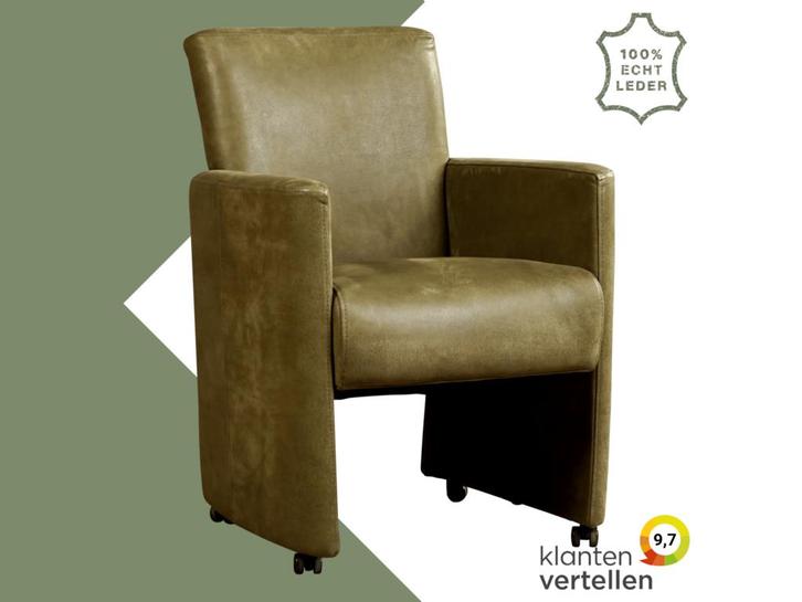 Leren eetkamerstoel Elegant - Kenia Olive (olijf) - Zonder, Huis en Inrichting, Stoelen, Overige kleuren, Eén, Nieuw, Leer, Ophalen of Verzenden