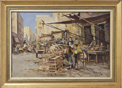 Giuseppe Rispoli (1882-1960) - Mercato a Napoli, Antiek en Kunst, Kunst | Schilderijen | Klassiek