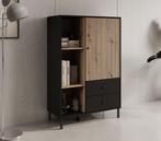 Meubella | Vitrinekast zwart eiken 87cm Opbergkast met lades, Huis en Inrichting, Kasten | Vitrinekasten, Verzenden, 100 tot 150 cm