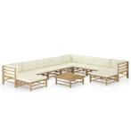 vidaXL 11-delige Loungeset met crèmewitte kussens bamboe, Tuin en Terras, Verzenden, Nieuw, Loungeset