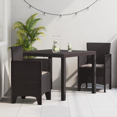 vidaXL 3-delige tuinset met kussens - Bruin Poly Rattan, Tuin en Terras, Tuintafels, Nieuw, Verzenden