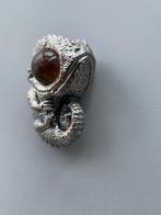 Ambre - Ambre - Lizard and insect amber pendant, S925 silver, Antiek en Kunst, Curiosa en Brocante