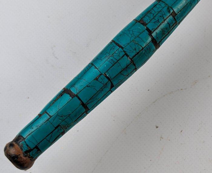 Gebedsmolen of gebedswiel - tin/zilver?/ hout / turquase -, Antiek en Kunst, Antiek | Overige Antiek