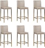 Set van 6 Lichtgrijze leren moderne barkrukken - poot, Nieuw, Vijf, Zes of meer stoelen, Modern, Leer