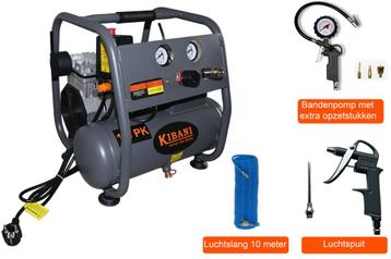 Kibani Super Stille Compressor 6 Liter + Luchtslang + beschikbaar voor biedingen