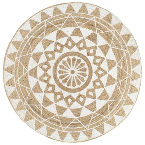 vidaXL Vloerkleed handgemaakt met witte print 120 cm jute, Huis en Inrichting, Stoffering | Tapijten en Vloerkleden, Nieuw, Verzenden