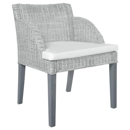 vidaXL Eetkamerstoel met kussen natuurlijk rattan grijs, Huis en Inrichting, Stoelen, Nieuw, Verzenden