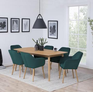 Eetkamerstoel turquoise | velvet | houten poten beschikbaar voor biedingen