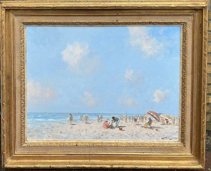 Joop van Leeuwen 1962- - Dagje aan het strand, Antiquités & Art, Art | Peinture | Classique