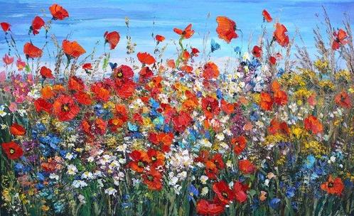 Aneta Karpezo - Summer meadow, Antiek en Kunst, Kunst | Schilderijen | Klassiek