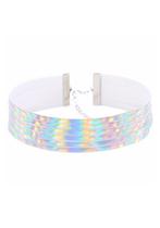Choker Zilver Streepjes Iridescent Holografische Ketting Hal, Handtassen en Accessoires, Kettingen, Ophalen of Verzenden, Nieuw