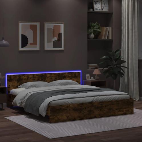 vidaXL Cadre de lit avec tête de lit et LED chêne fumé, Maison & Meubles, Chambre à coucher | Lits, Neuf, Envoi