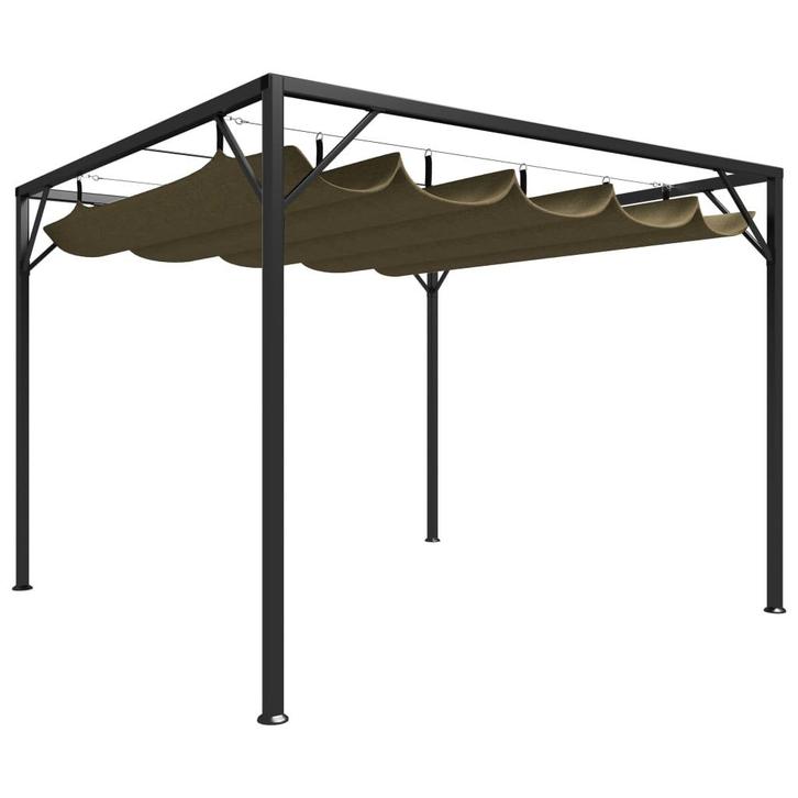 vidaXL Tuinprieel met uittrekbaar dak 180 g/m² 3x3 m taupe, Jardin & Terrasse, Tonnelles, Envoi