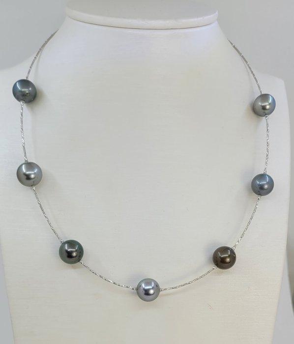 Halsketting - 18 karaat Witgoud - Ronde Tahitiaanse parels, Handtassen en Accessoires, Kettingen