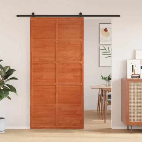 vidaXL Schuifdeur 100x208 cm massief grenenhout wasbruin, Doe-het-zelf en Bouw, Deuren en Vliegenramen, Nieuw, Verzenden