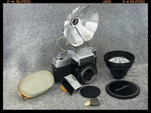 Minolta ER + 2,8/45mm - 1963 + Fan Flash + Optic Converter, Audio, Tv en Foto, Fotocamera's Analoog