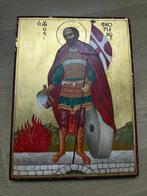 Icoon - Sint-Florianus - Hout - Handgeschilderd - 30 x 40 cm, Antiek en Kunst