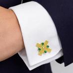 Zonder minimumprijs - Manchetknopen Verguld Smaragd -, Handtassen en Accessoires, Antieke sieraden