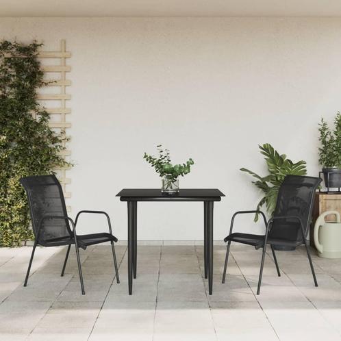 vidaXL 3-delige Tuinset textileen en staal zwart, Tuin en Terras, Tuinsets en Loungesets, Tuinset, Nieuw, Verzenden
