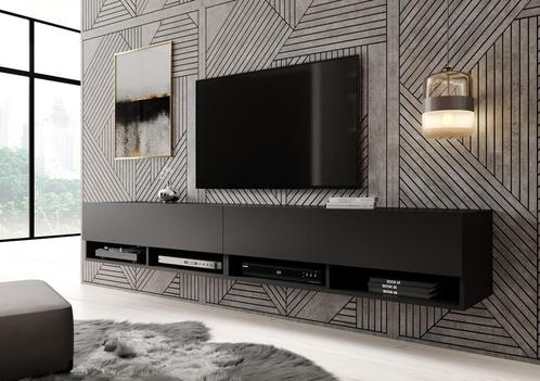TV-Meubel Asino - mat zwart - 200 cm, Maison & Meubles, Armoires | Mobilier de télévision, Envoi