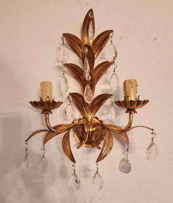 Applique avec bougie - Plaqué or, Fer, Cristal - Feuille, Huis en Inrichting, Overige Huis en Inrichting