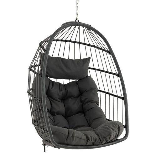 Tweedekans | coast Opvouwbare Hangstoel van PE-Rotan – Grijs, Tuin en Terras, Tuinsets en Loungesets, Ophalen of Verzenden