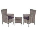 vidaXL 3-delige Bistroset poly rattan grijs, Tuin en Terras, Verzenden, Nieuw
