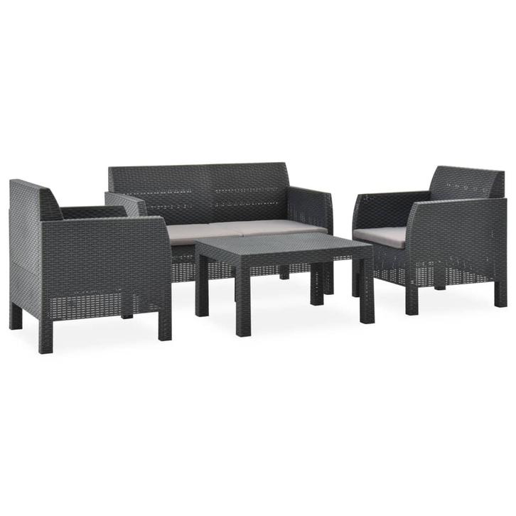 vidaXL 4-delige Loungeset met kussens PP rattan, Tuin en Terras, Tuinsets en Loungesets, Loungeset, Nieuw, Verzenden
