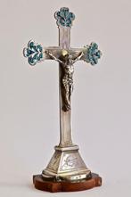 Crucifix - .950 zilver, Hout, glasachtige pasta - Eind 19e, Antiek en Kunst