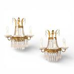 Wandkandelaar (2) - drie lichten - Legering, Kristal -, Antiek en Kunst