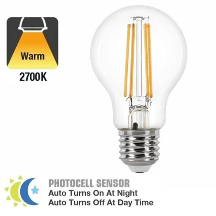 Daglichtsensor E27 LED Lamp | Filament | 2700K Warm Wit, Tuin en Terras, Buitenverlichting, Led, Licht-donker-sensor, Netvoeding