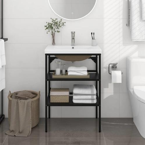 vidaXL Wastafelframe met inbouwwastafel ijzer zwart, Huis en Inrichting, Tafels | Kaptafels, Nieuw, Verzenden