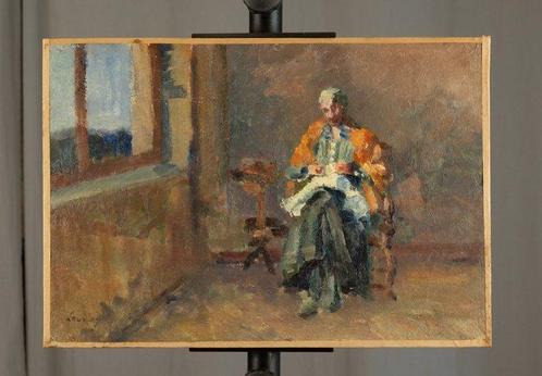 Abel Lauvray (1870-1950) - Madame Lauvray, brodant, Antiek en Kunst, Kunst | Schilderijen | Klassiek